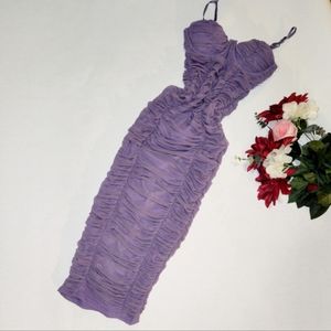 Ruched Mesh Midi Dress- Lavender
